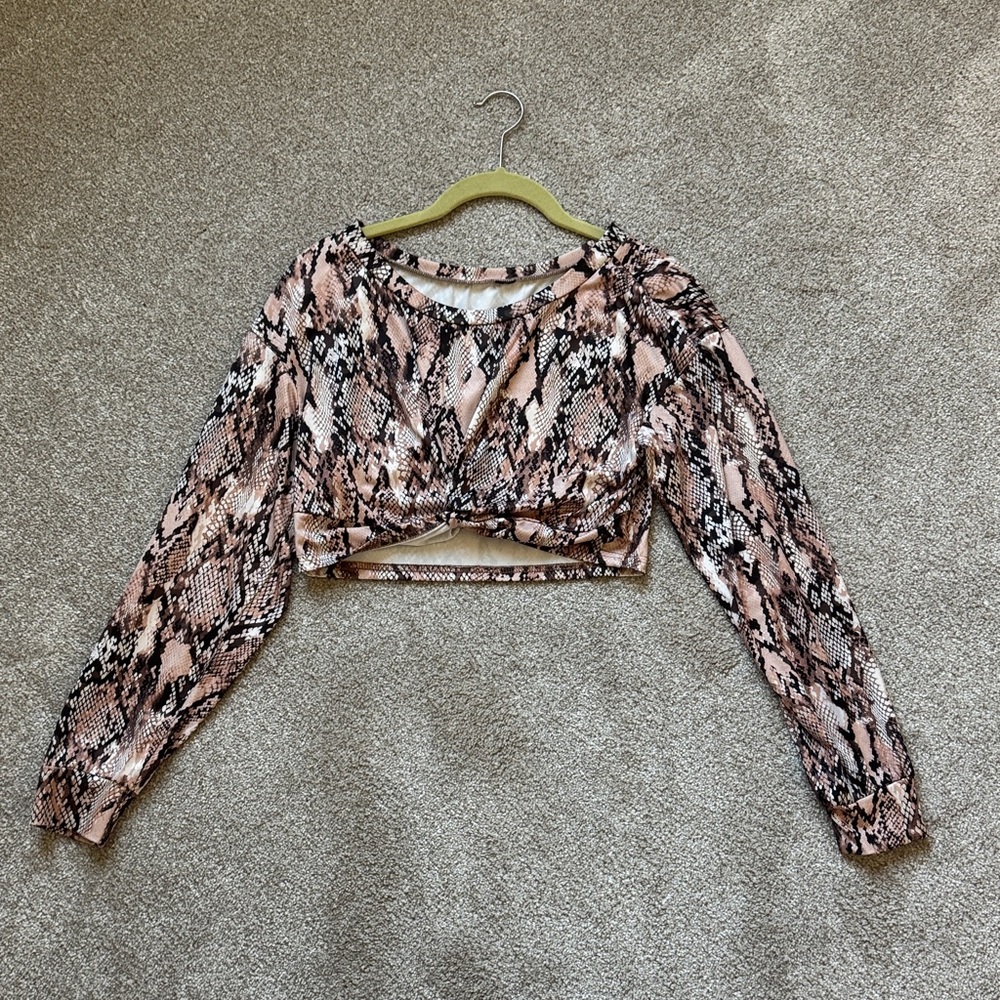 Snake Print Long Sleeve Crop Top